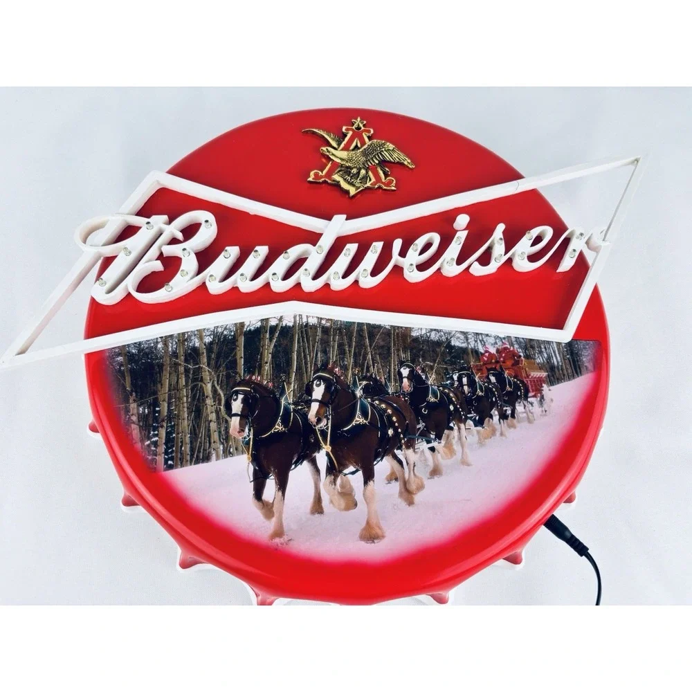 Vintage Budweiser Beer Clydesdale Anheuser Busch Bar Light Sign Man Cave Cap